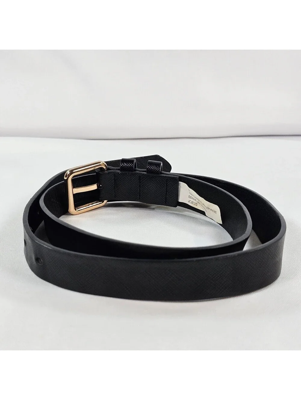 Vtg Juicy Couture Womens Black Saffiano Faux Leather Belt Gold Buckle Size Small